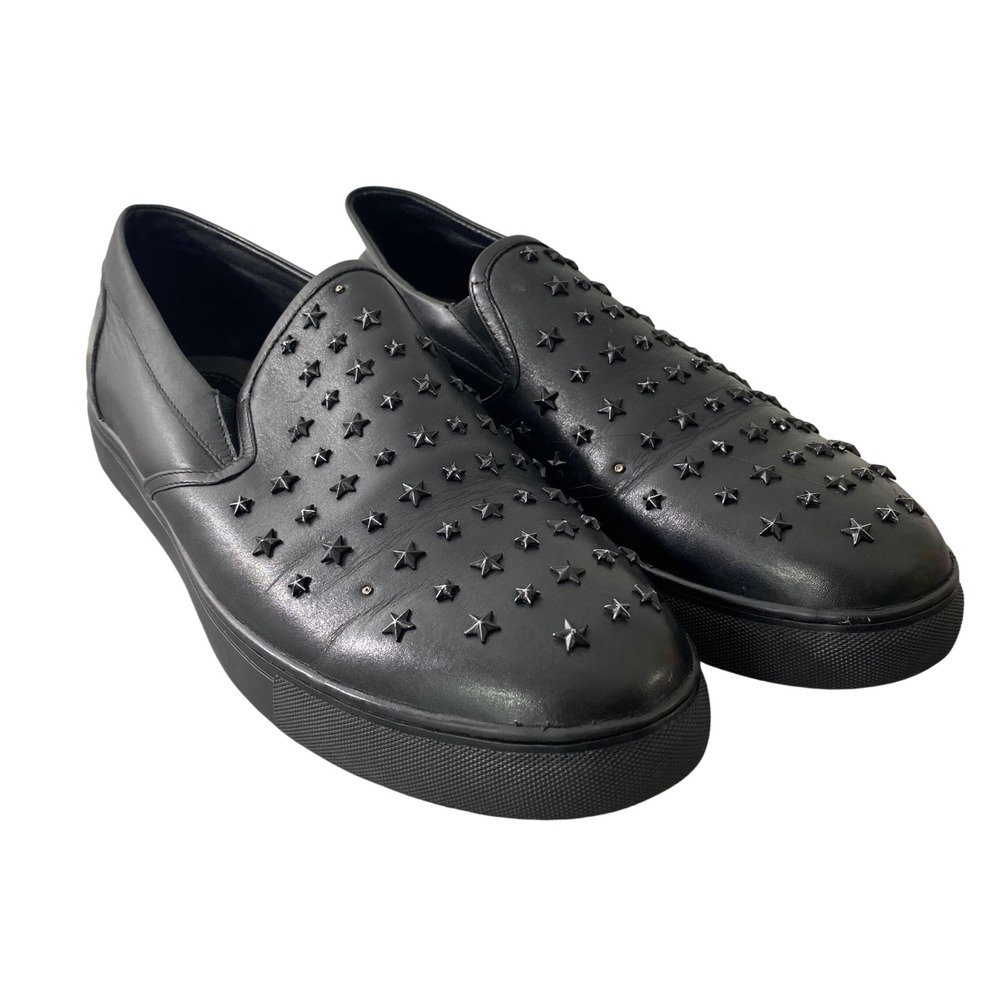 Badgley Mischka Mens Black Leather Star Studded Slip On Sneakers Size 12 Loafers